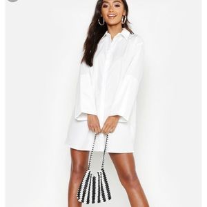 PETITE White Oversized Cuff Shirt Dress